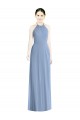Staubiges Blau A-Linien Neckholder Chiffon Lange Brautjungfernkleider Hersteller