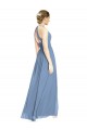 Staubiges Blau A-Linien Neckholder Chiffon Lange Brautjungfernkleider Hersteller