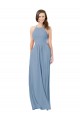 Staubiges Blau A-Linien Neckholder Chiffon Lange Brautjungfernkleider Hersteller