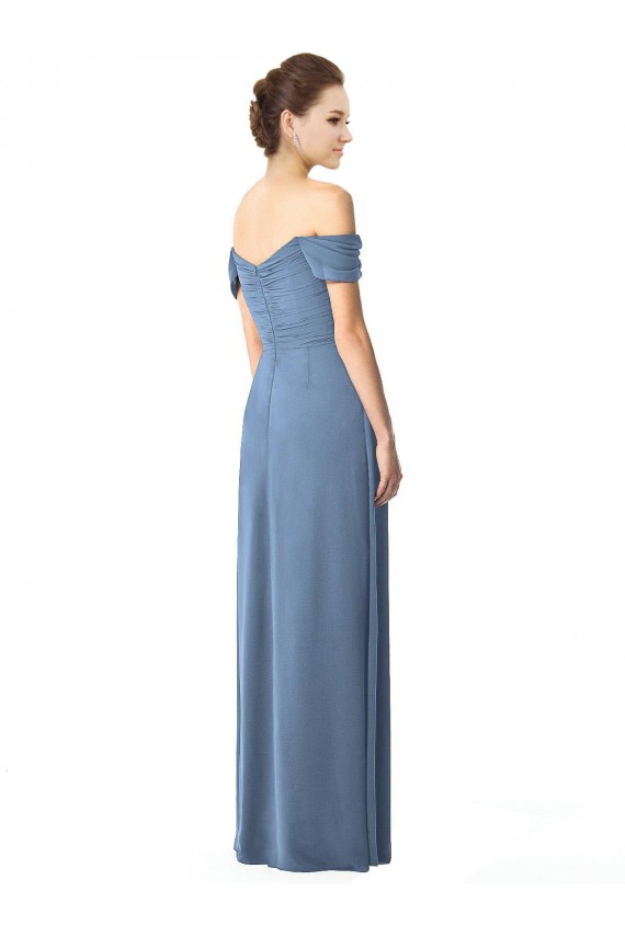 Staubiges Blau A-Linien Off-Schulter Chiffon Lange Brautjungfernkleider Hersteller