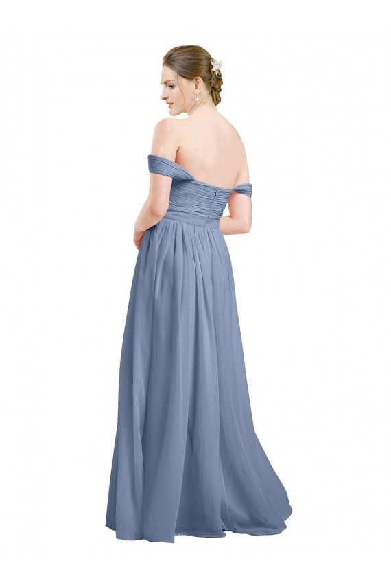 Staubiges Blau A-Linien Off-Schulter Chiffon Lange Brautjungfernkleider Hersteller