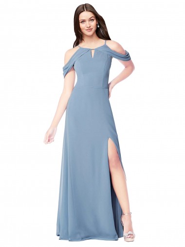 Staubiges Blau A-Linien Off-Schulter Chiffon Lange Brautjungfernkleider Hersteller