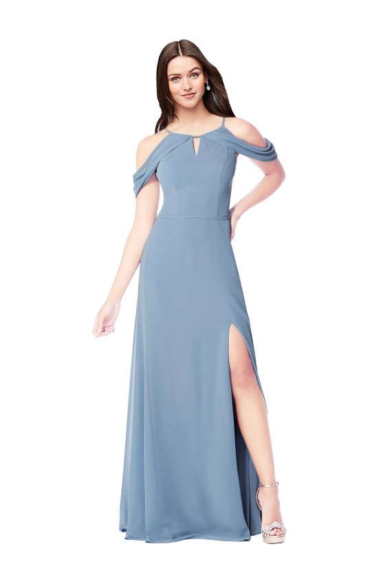 Staubiges Blau A-Linien Off-Schulter Chiffon Lange Brautjungfernkleider Hersteller