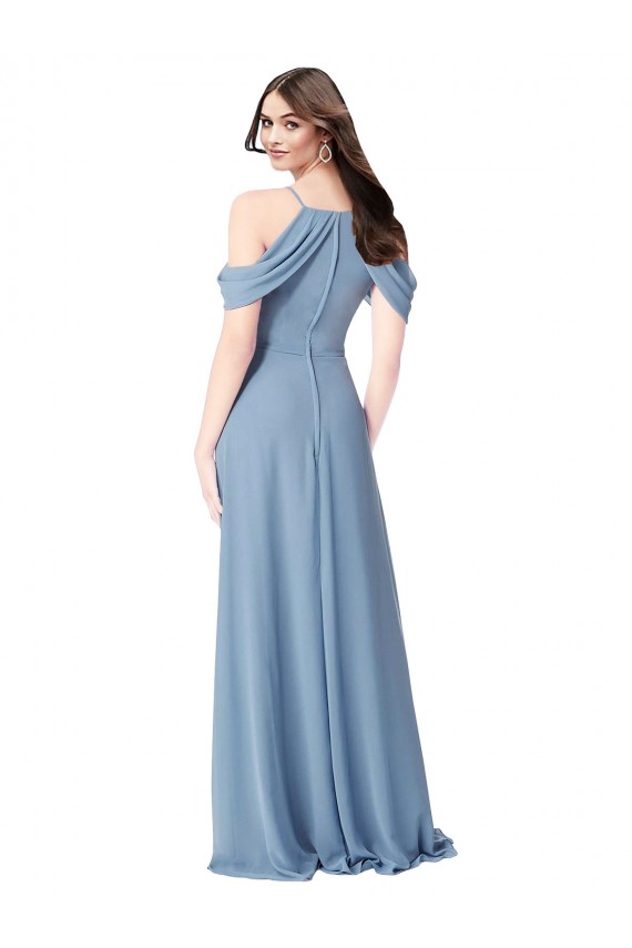Staubiges Blau A-Linien Off-Schulter Chiffon Lange Brautjungfernkleider Hersteller