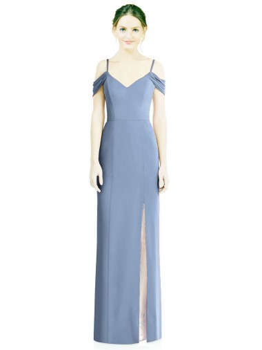 Staubiges Blau A-Linien Off-Schulter Chiffon Lange Formale Brautjungfernkleider / Abendkleider Hersteller