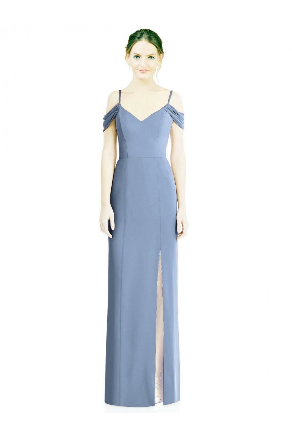 Staubiges Blau A-Linien Off-Schulter Chiffon Lange Formale Brautjungfernkleider / Abendkleider Hersteller