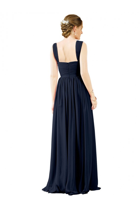 Staubiges Blau A-Linien Quadrat Ausschnitt Chiffon Lange Brautjungfernkleider Hersteller