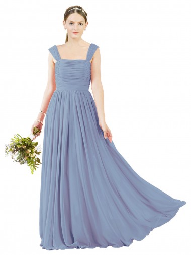 Staubiges Blau A-Linien Quadrat Ausschnitt Chiffon Lange Brautjungfernkleider Hersteller