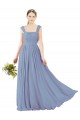 Staubiges Blau A-Linien Quadrat Ausschnitt Chiffon Lange Brautjungfernkleider Hersteller