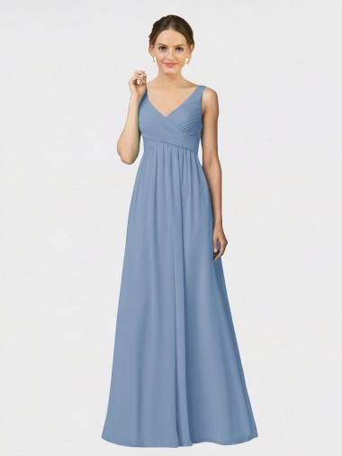 Staubiges Blau A-Linien Spaghetti-Träger Chiffon Lange Brautjungfernkleider Hersteller