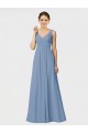 Staubiges Blau A-Linien Spaghetti-Träger Chiffon Lange Brautjungfernkleider Hersteller