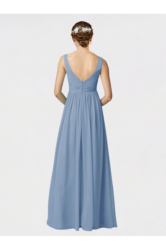 Staubiges Blau A-Linien Spaghetti-Träger Chiffon Lange Brautjungfernkleider Hersteller
