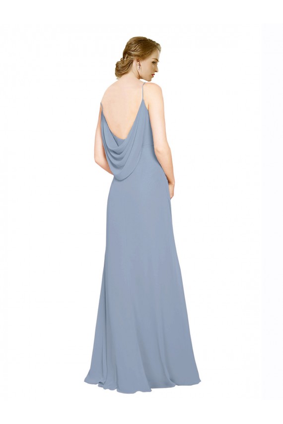 Staubiges Blau A-Linien Spaghetti-Träger Chiffon Lange Brautjungfernkleider Hersteller