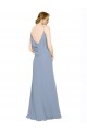 Staubiges Blau A-Linien Spaghetti-Träger Chiffon Lange Brautjungfernkleider Hersteller