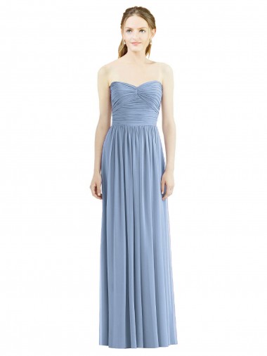 Staubiges Blau A-Linien Trägerlos Chiffon Lange Brautjungfernkleider Hersteller