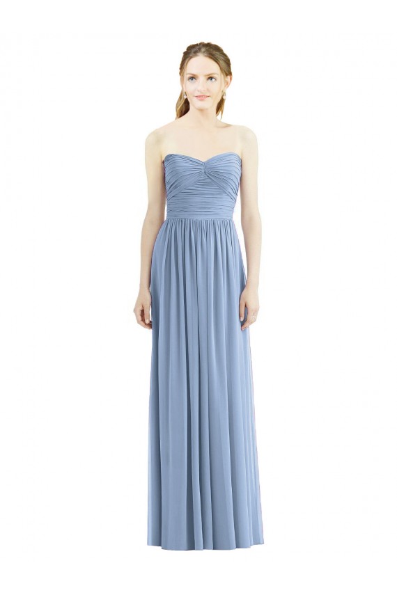 Staubiges Blau A-Linien Trägerlos Chiffon Lange Brautjungfernkleider Hersteller