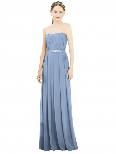 Staubiges Blau A-Linien Trägerlos Chiffon Lange Brautjungfernkleider Hersteller