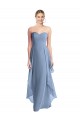 Staubiges Blau A-Linien Trägerlos Chiffon Lange Brautjungfernkleider Hersteller