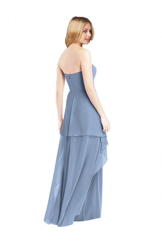 Staubiges Blau A-Linien Trägerlos Chiffon Lange Brautjungfernkleider Hersteller
