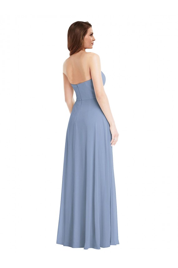 Staubiges Blau A-Linien Trägerlos Chiffon Lange Brautjungfernkleider Hersteller