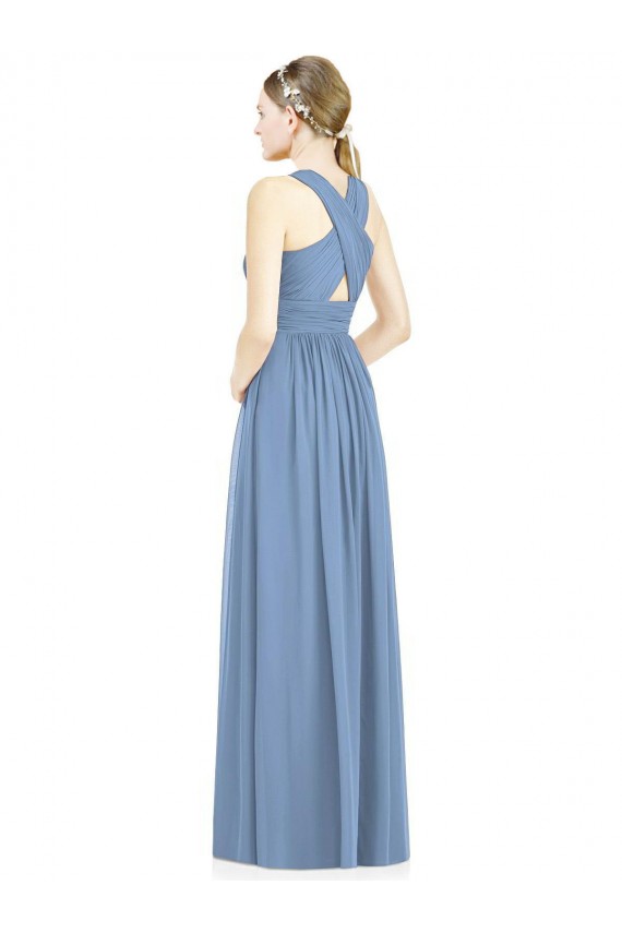 Staubiges Blau A-Linien V-Ausschnitt Chiffon Lange Brautjungfernkleider Hersteller
