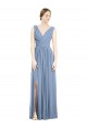 Staubiges Blau A-Linien V-Ausschnitt Chiffon Lange Brautjungfernkleider Hersteller