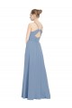 Staubiges Blau A-Linien V-Ausschnitt Chiffon Lange Brautjungfernkleider Hersteller