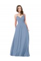 Staubiges Blau A-Linien V-Ausschnitt Chiffon Lange Brautjungfernkleider Hersteller