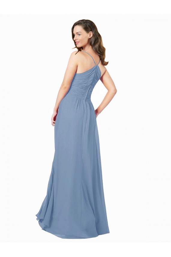 Staubiges Blau A-Linien V-Ausschnitt Chiffon Lange Brautjungfernkleider Hersteller
