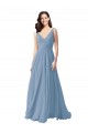 Staubiges Blau A-Linien V-Ausschnitt Chiffon Lange Brautjungfernkleider Hersteller