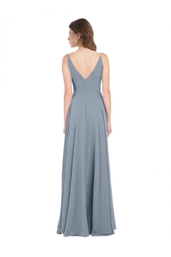 Staubiges Blau A-Linien V-Ausschnitt Chiffon Lange Brautjungfernkleider Hersteller