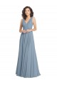Staubiges Blau A-Linien V-Ausschnitt Chiffon Lange Brautjungfernkleider Hersteller