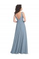 Staubiges Blau A-Linien V-Ausschnitt Chiffon Lange Brautjungfernkleider Hersteller
