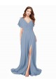 Staubiges Blau A-Linien V-Ausschnitt Chiffon Lange Brautjungfernkleider / Abiballkleider Hersteller