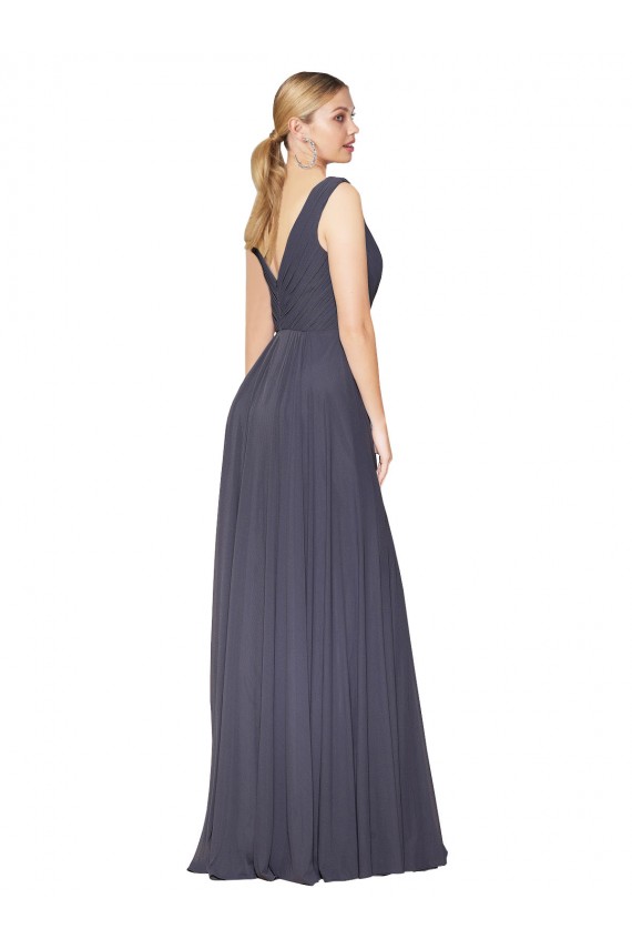 Staubiges Blau A-Linien V-Ausschnitt Chiffon Lange Formale Brautjungfernkleider / Abendkleider / Abiballkleider Hersteller