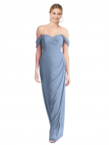 Staubiges Blau Meerjungfrau Off-Schulter Chiffon Lange Brautjungfernkleider Hersteller