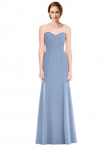 Staubiges Blau Meerjungfrau Trägerlos Chiffon Lange Brautjungfernkleider Hersteller