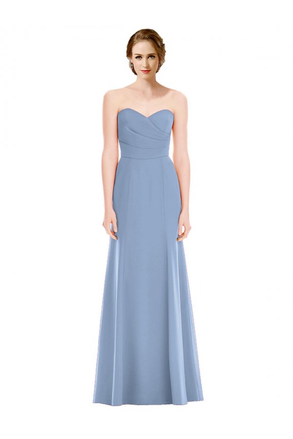 Staubiges Blau Meerjungfrau Trägerlos Chiffon Lange Brautjungfernkleider Hersteller
