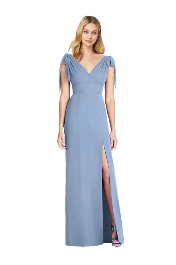Staubiges Blau Meerjungfrau V-Ausschnitt Chiffon Lange Brautjungfernkleider Hersteller
