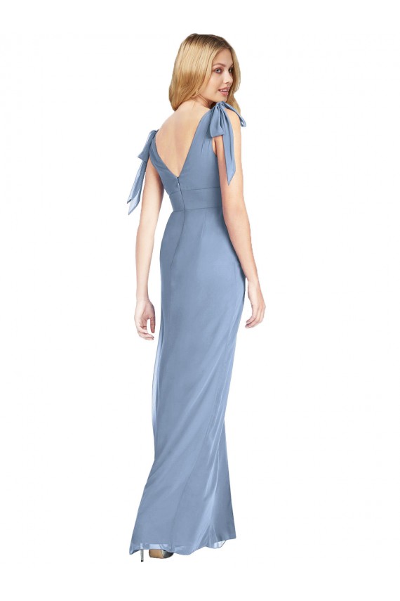 Staubiges Blau Meerjungfrau V-Ausschnitt Chiffon Lange Brautjungfernkleider Hersteller
