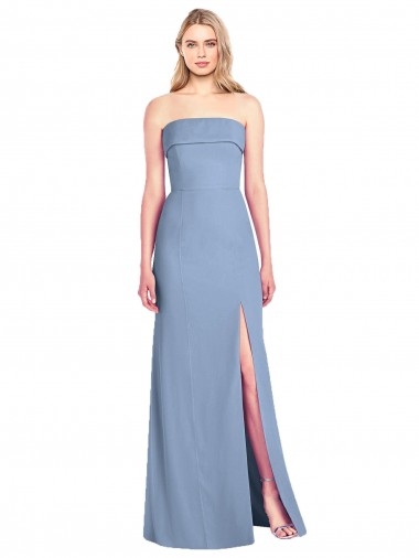 Staubiges Blau Trompete Trägerlos Chiffon Lange Brautjungfernkleider Hersteller