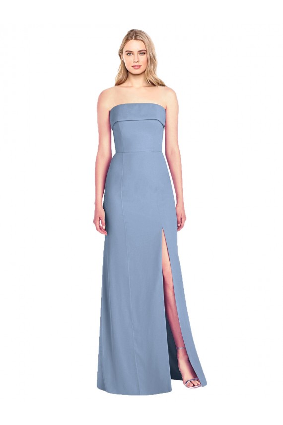 Staubiges Blau Trompete Trägerlos Chiffon Lange Brautjungfernkleider Hersteller