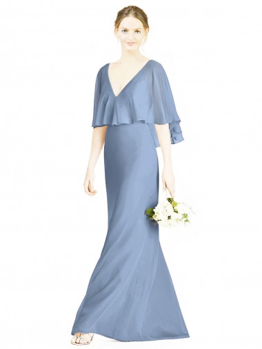 Staubiges Blau Trompete V-Ausschnitt Chiffon Lange Brautjungfernkleider Hersteller