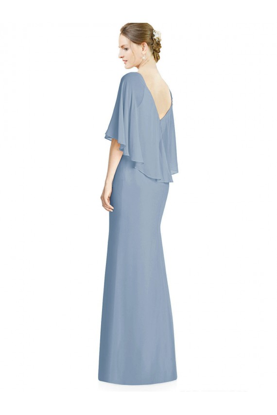 Staubiges Blau Trompete V-Ausschnitt Chiffon Lange Brautjungfernkleider Hersteller