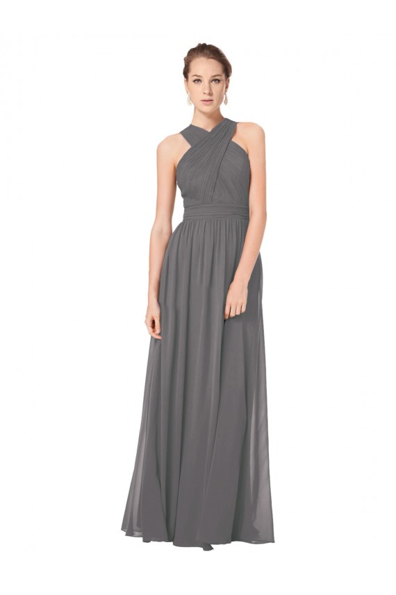 Stormy Silver A-Linien Neckholder Chiffon Lange Brautjungfernkleider Hersteller