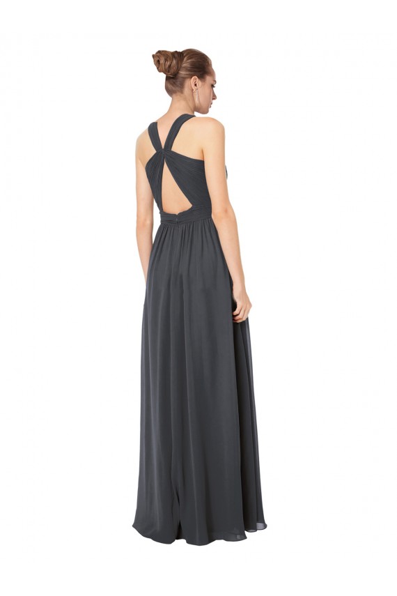Stormy Silver A-Linien Neckholder Chiffon Lange Brautjungfernkleider Hersteller