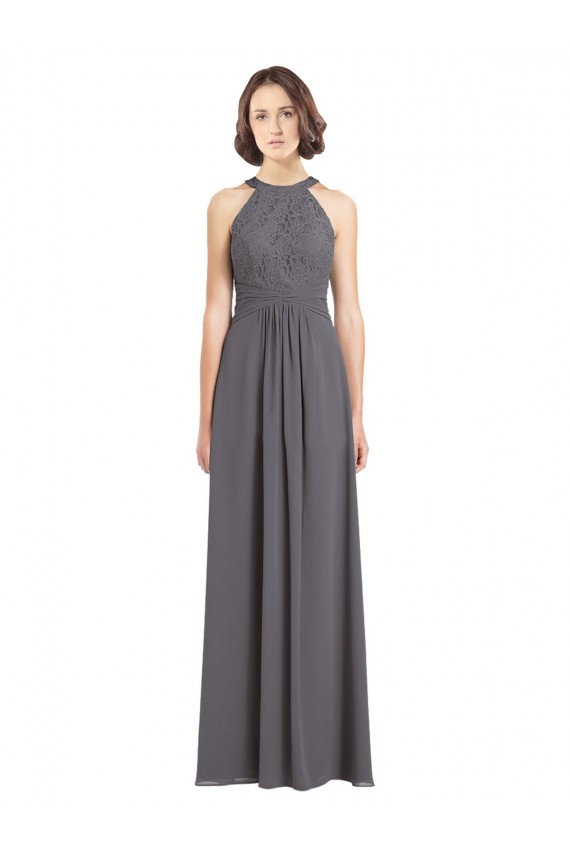 Stormy Silver A-Linien Neckholder Chiffon Spitze Lange Brautjungfernkleider Hersteller