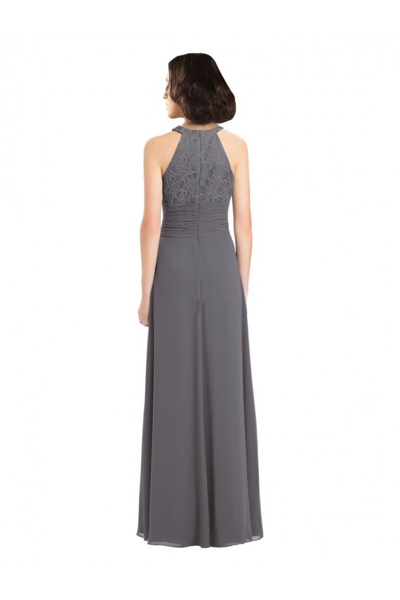 Stormy Silver A-Linien Neckholder Chiffon Spitze Lange Brautjungfernkleider Hersteller