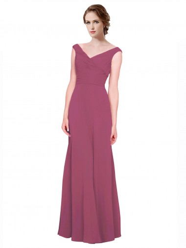 Taupe A-Linien V-Ausschnitt Chiffon Lange Brautjungfernkleider Hersteller