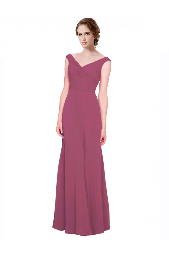 Taupe A-Linien V-Ausschnitt Chiffon Lange Brautjungfernkleider Hersteller